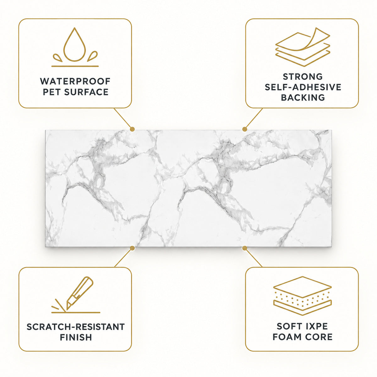 SOGA Peel & Stick Floor and Wall Tiles 30 x 60cm 10 Pack White Grey Faux Marble