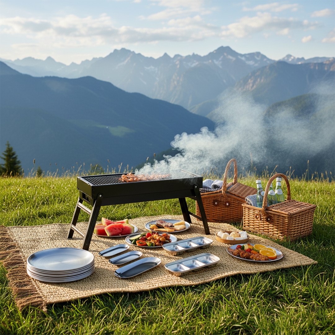 SOGA Kitchenware Bundle – Portable Charcoal Grill, Silver Grilling Plate, Nordic Plate & Sauce Pan $ 189