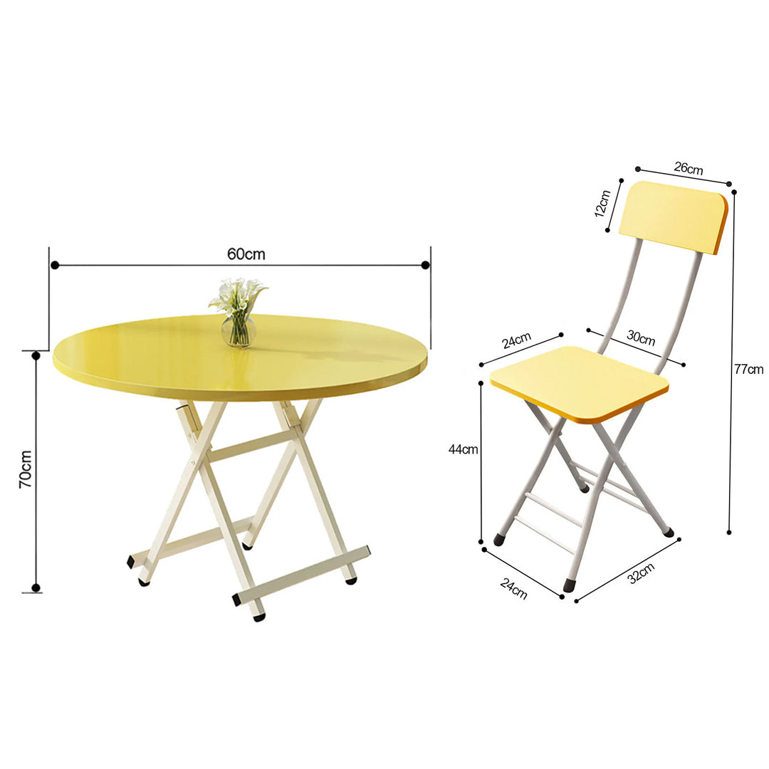 SOGA Home & Living Bundle – Yellow Folding Dining Table & 2 Foldable Chairs for Home Decor