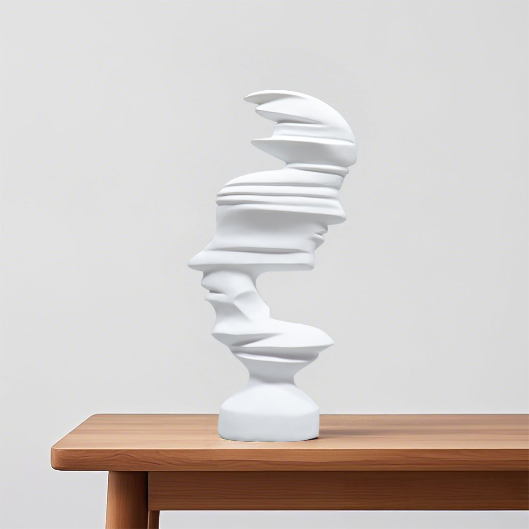 SOGA 44cm White Resin Sculpture – Dual-Face Modern Art for Interiors