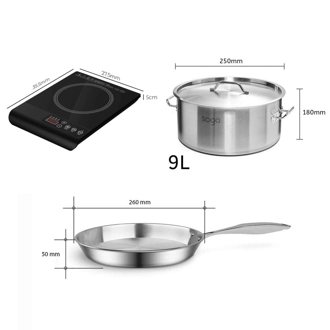 SOGA Kitchenware Bundle – 35.5cm Smart Induction Cooktop, 26cm Fry Pan & 9L Stock Pot $ 296
