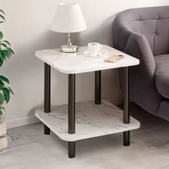 SOGA 70cm White Ceramic Table Stone Pattern Modern Design with Black Metal Legs