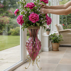 SOGA 67cm Purple Glass Tall Floor Vase with Metal Flower Stand