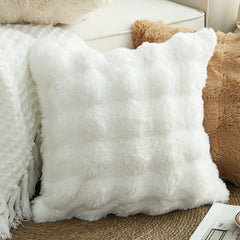 SOGA 50cm Throw Pillow White Rabbit Fur Cushion Luxurious Soft Decorative Square Pillow for Living Room