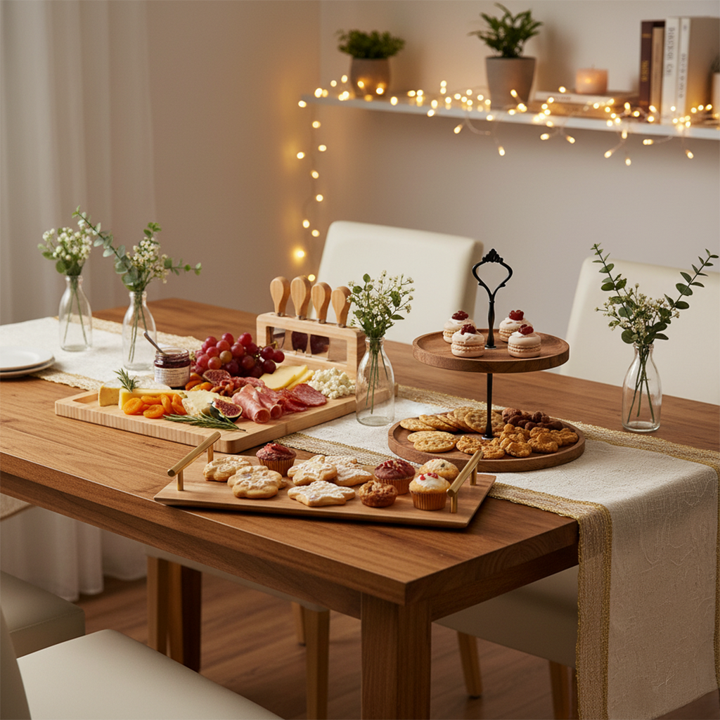 SOGA Kitchenware Bundle – Brown Acacia Cheese Board, 2-Tier Dessert Stand & Serving Tray