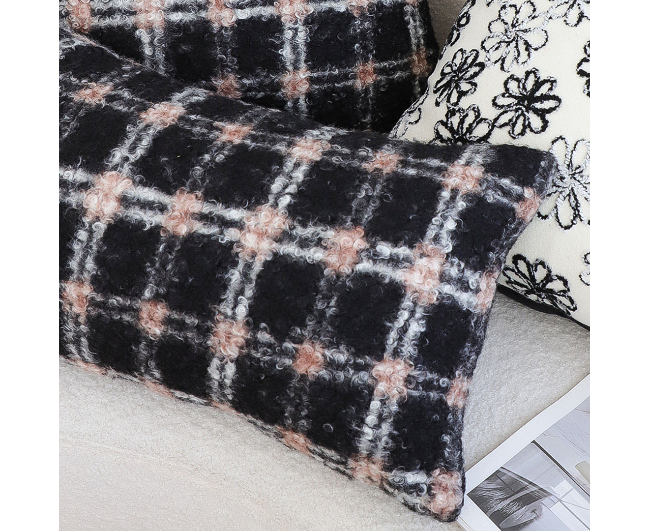 SOGA 35cm Modern Plaid Pattern Blush Pink Gray Decorative Throw Pillow
