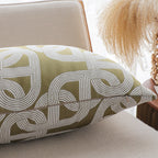 SOGA 35cm Artistic Olive Green White Geometric Pattern Throw Pillow