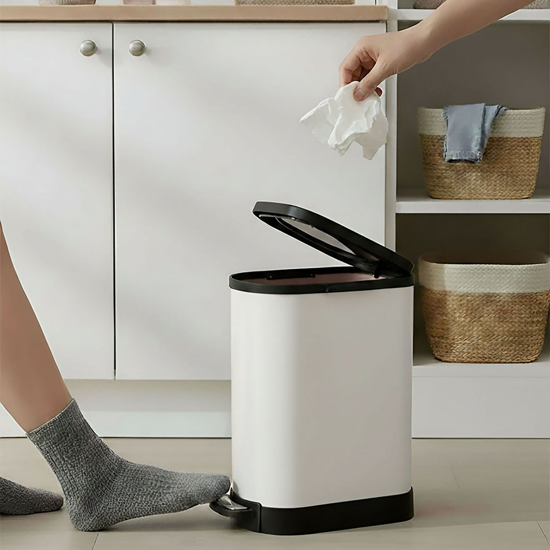 SOGA Foot Pedal Stainless Steel Rubbish Recycling Garbage Waste Trash Bin 10L U White