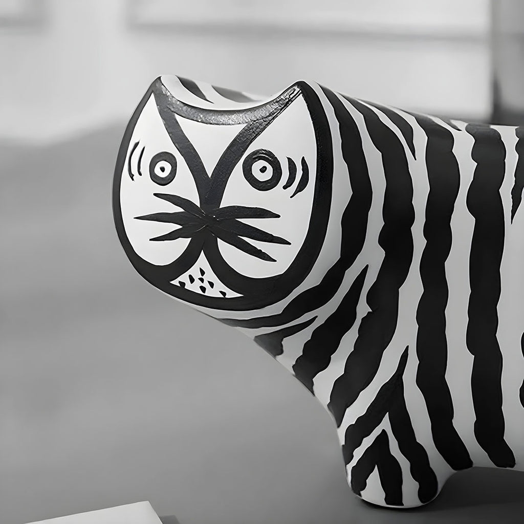 SOGA 47cm Elongated Black and White Striped Cat Resin Sculpture