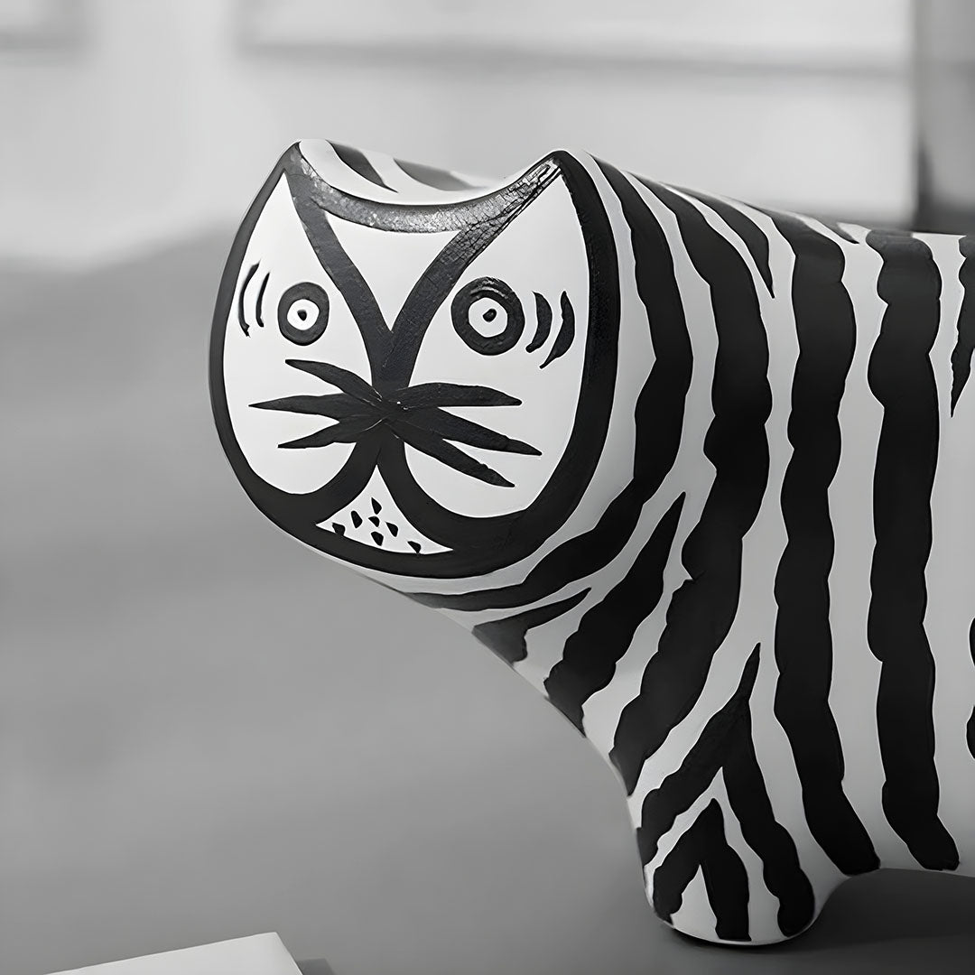 SOGA 47cm Elongated Black and White Striped Cat Resin Sculpture