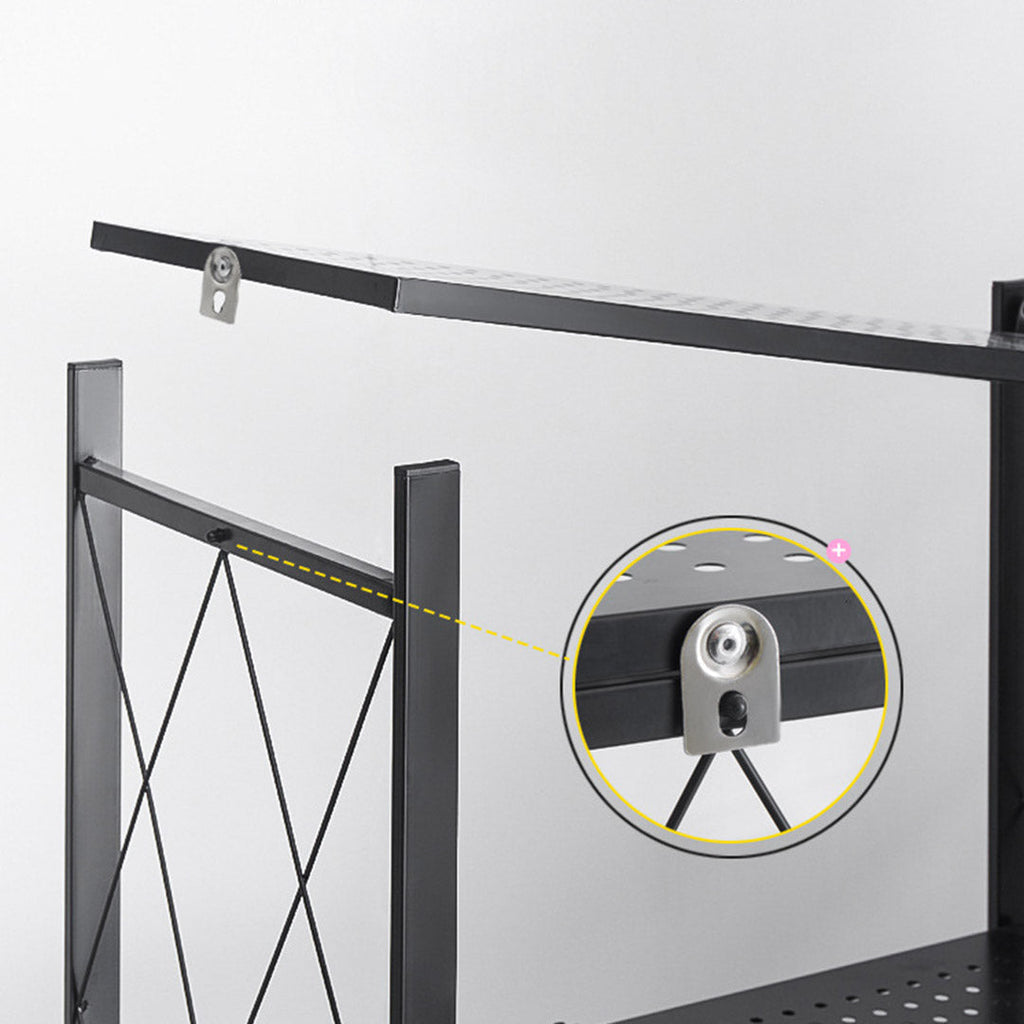 SOGA 4 Tier Steel Black Foldable Kitchen Cart Multi-Functional Shelves Storage Organizer with Wheels