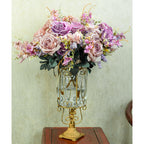 SOGA European Clear Glass Cylinder Flower Vase Solid Base with Gold Metal Pattern