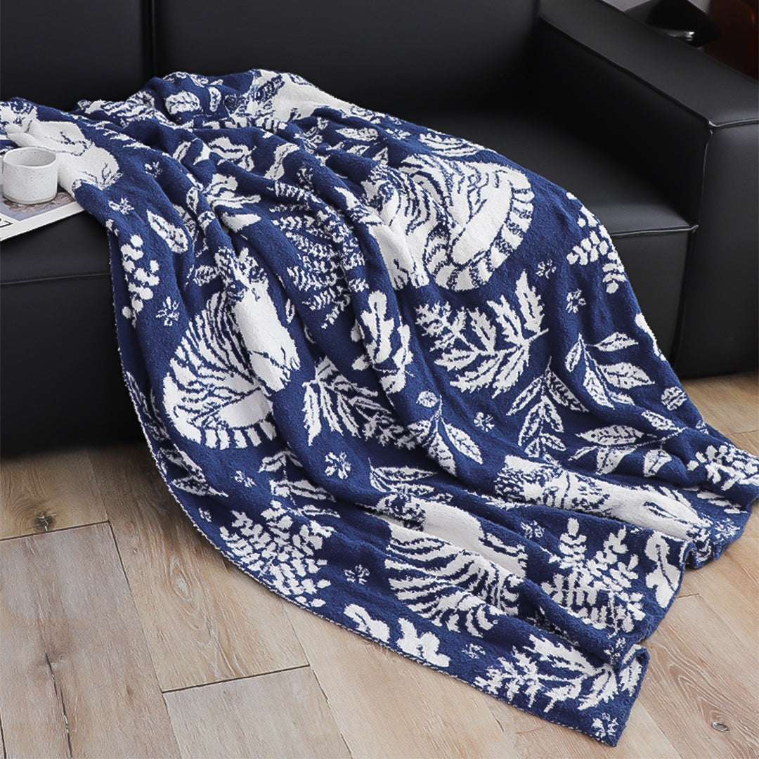 SOGA 2X Deep Blue Cat Floral Print Throw Blanket 160x200cm Polyester $ 237