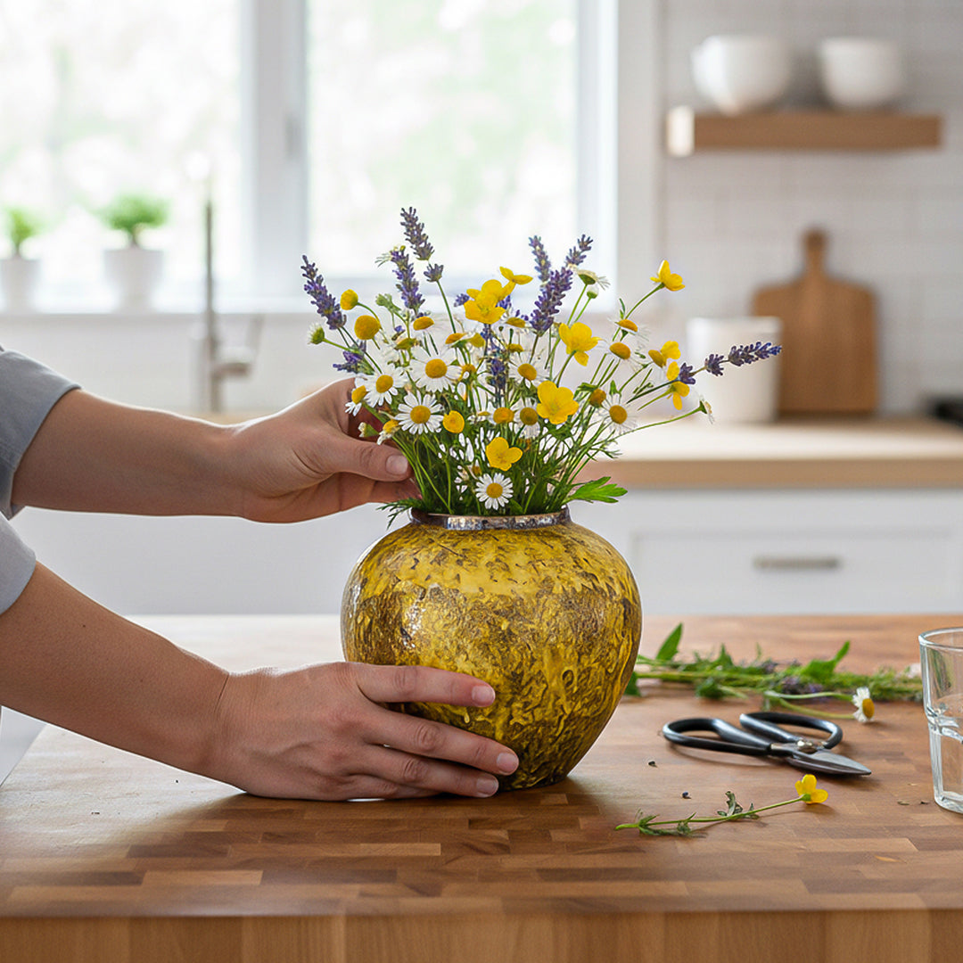 SOGA 21x22cm Yellow Small Ceramic Flower Vase Elegant Living Room Home Decor