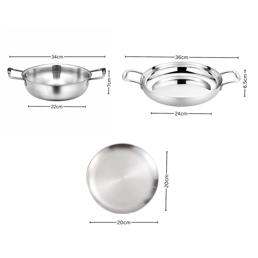 SOGA Kitchenware Bundle – Silver Dry Pots & Grilling Plate for Durable Kitchen Essentials
