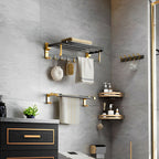 SOGA 2X 63cm Wall-Mounted Double Pole Towel Holder Bathroom Organiser Rail Hanger with Hooks