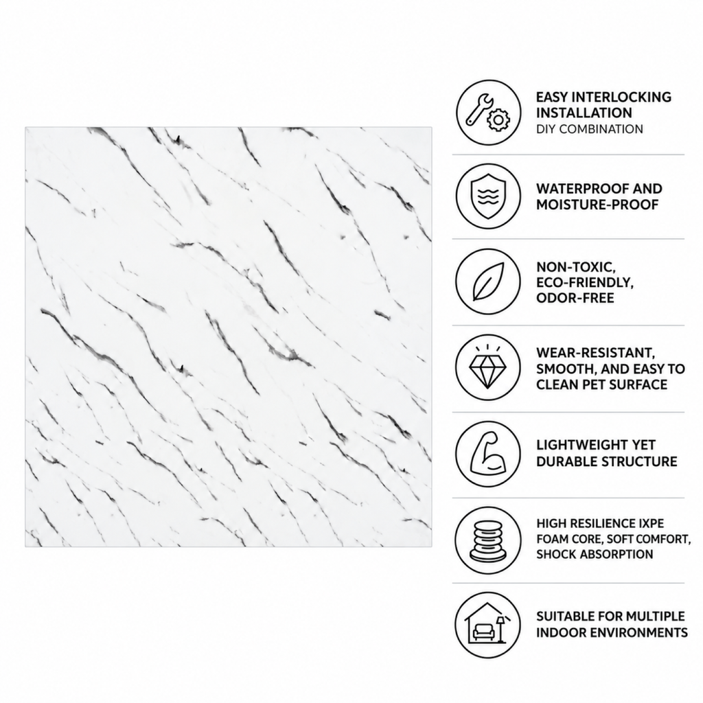 SOGA Peel & Stick Floor and Wall Tiles 30 x 30cm 10 Pack White Faux Marble