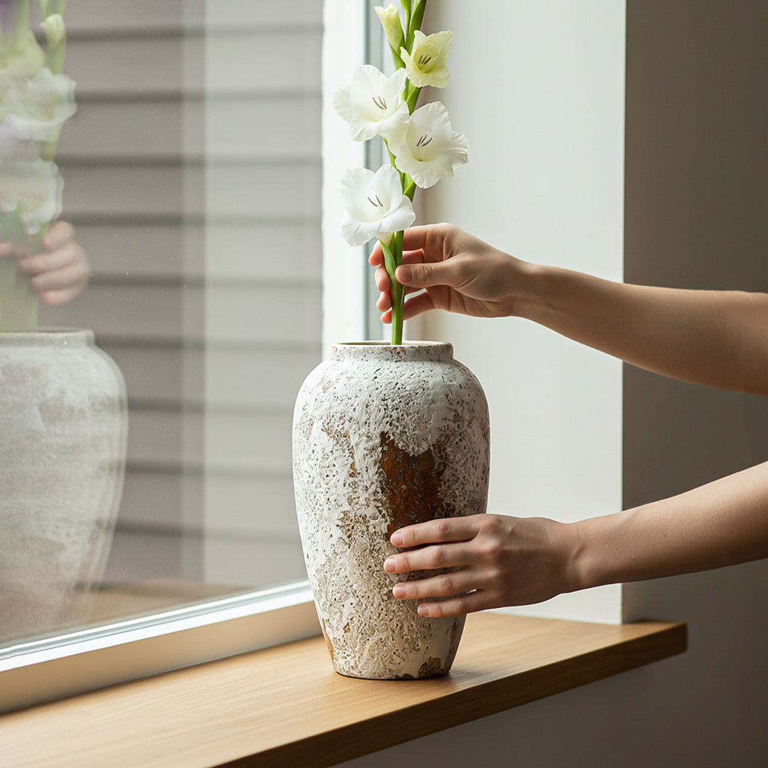 SOGA 30x19cm Gradient White Medium Ceramic Flower Vase Elegant Living Room Home Decor