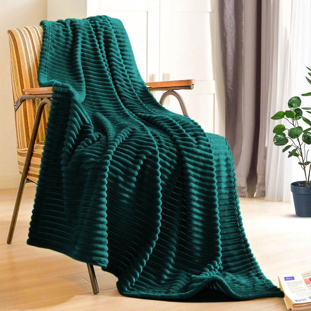 SOGA 2X Dark Green Throw Blanket Warm Cozy Striped Pattern Thin Flannel Coverlet Fleece Bed Sofa Comforter