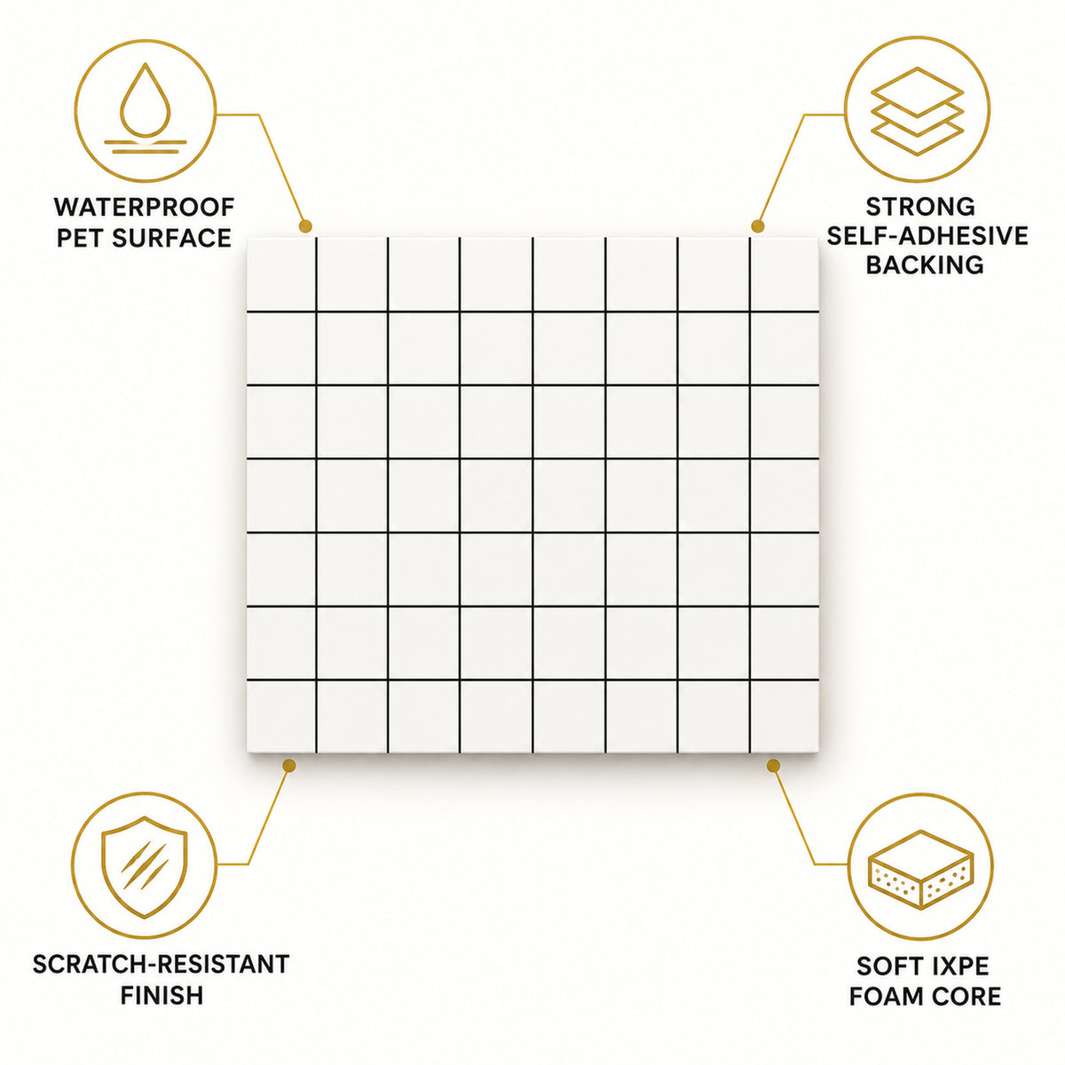 SOGA Peel & Stick Floor and Wall Tiles 30 x 30cm 10 Pack White Grid Tile Look