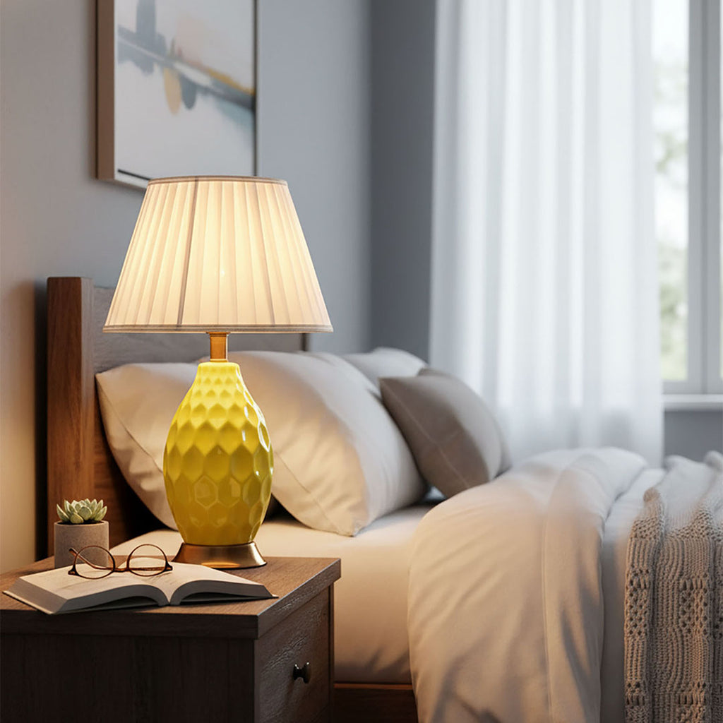 SOGA 4X Textured Ceramic Oval Table Lamp with Gold Metal Base Yellow