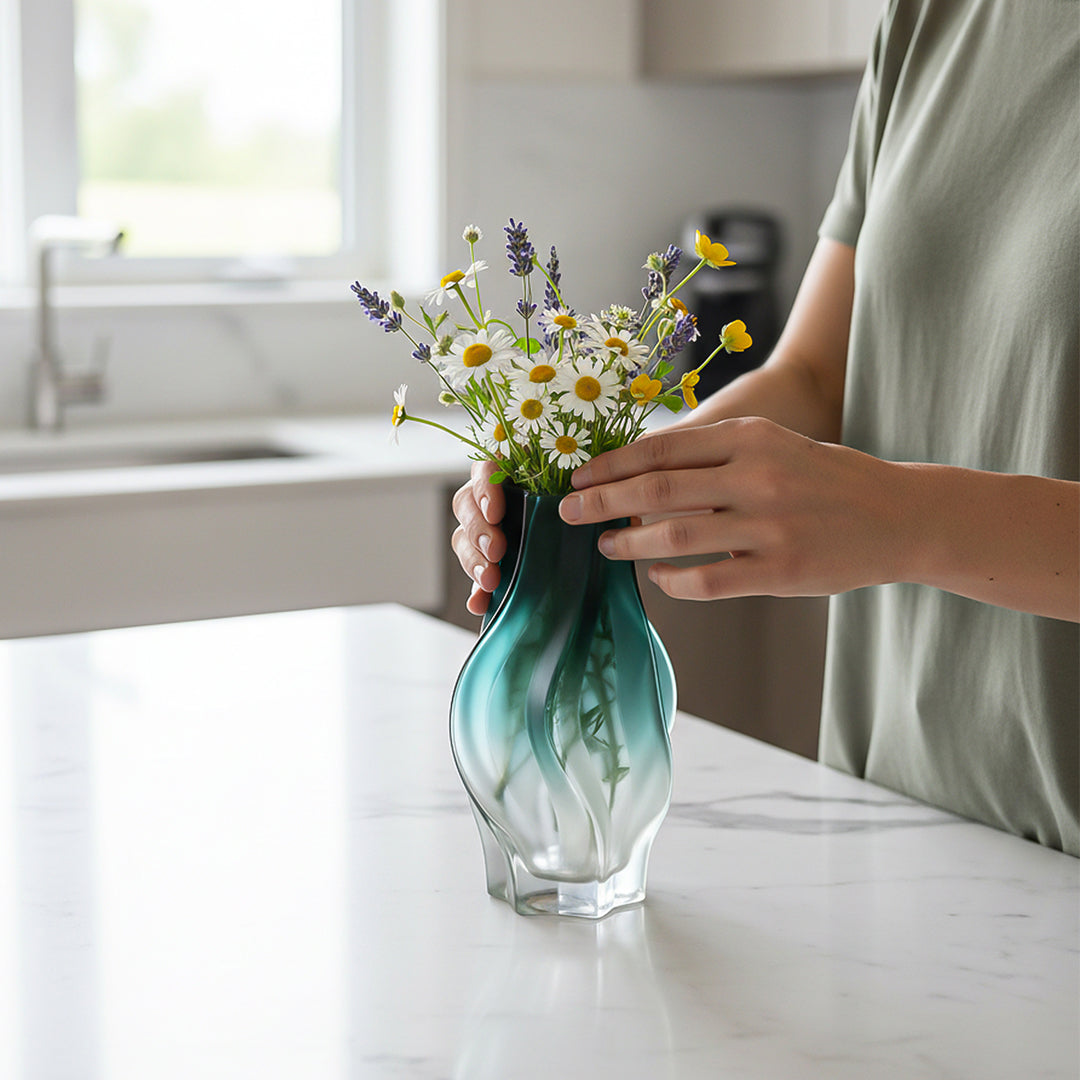 SOGA 27cm Glass Vase Blue with Beautiful glass Bubble Texture Art Vases