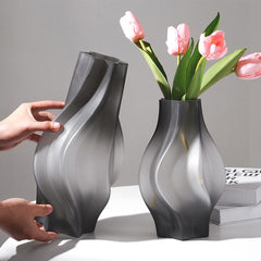 SOGA 24cm Glass Vase Grey with Beautiful glass Bubble Texture Art Vases