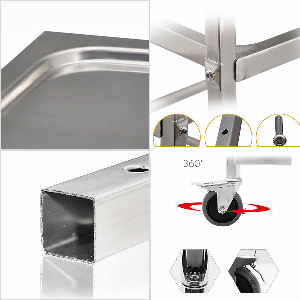 SOGA 2 Tier Stainless Steel Kitchen Dinning Food Cart Trolley Utility Round 86x54x94cm Large