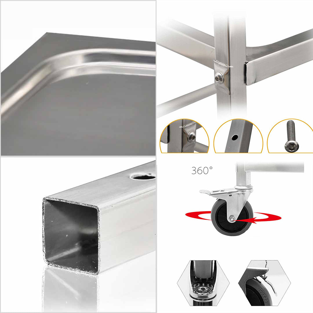 SOGA 2 Tier Stainless Steel Kitchen Dinning Food Cart Trolley Utility Round 86x54x94cm Large