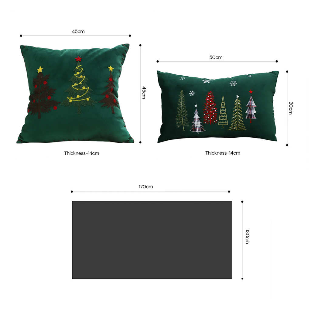 SOGA Christmas Bundle – Red Christmas Tree Fleece Throw & Green Embroidered Holiday Pillows $ 203