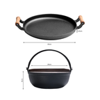 SOGA Kitchenware Bundle – Cast Iron Sukiyaki Hot Pot & Frying Pan Skillet with Wooden Handle
