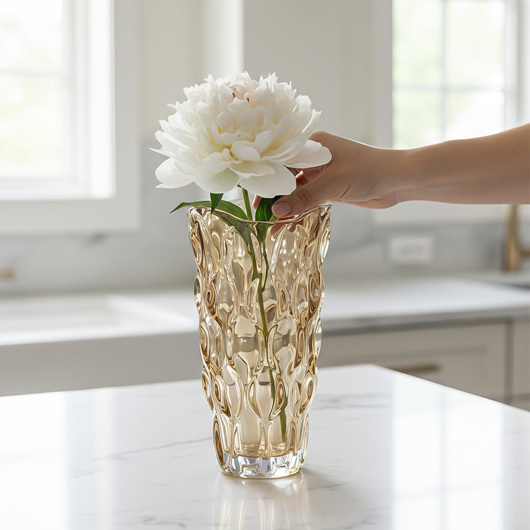 SOGA 29.8cm Golden Amber Glass Crystal Vase Elegant Modern Home Décor