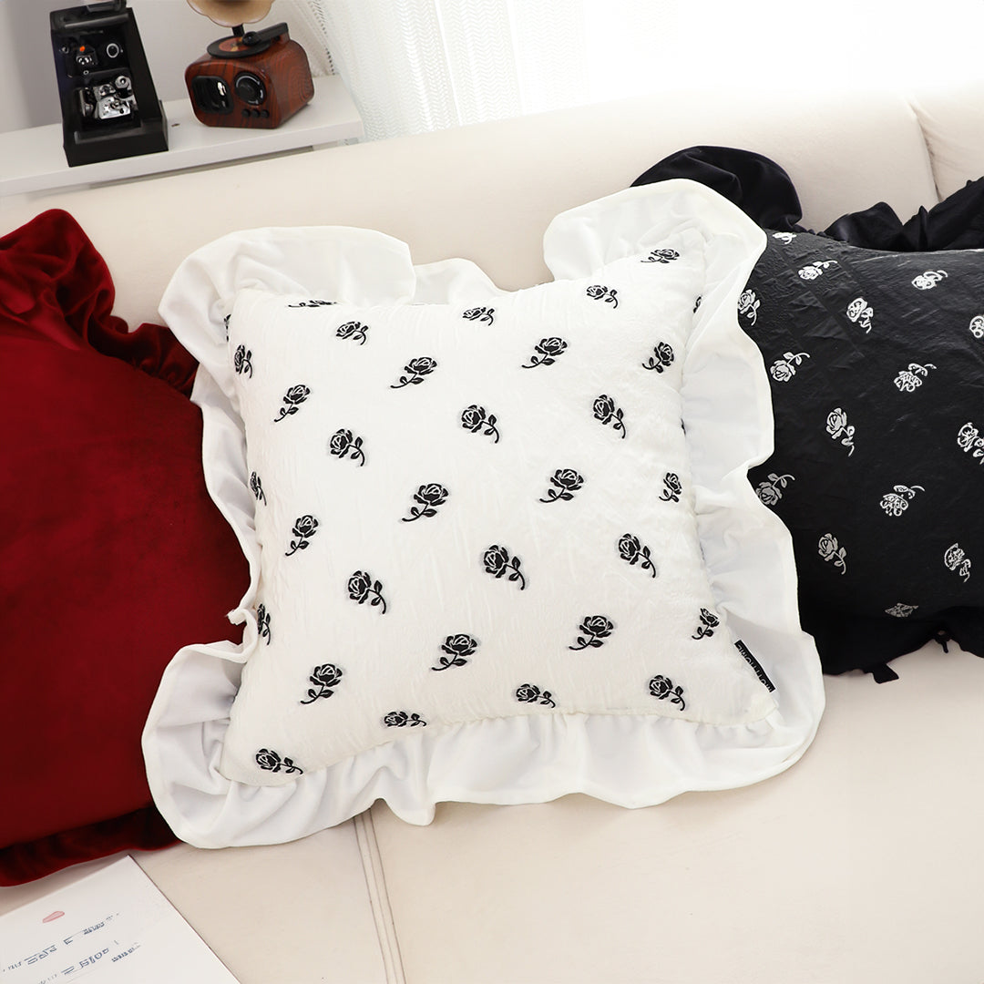 SOGA 2X 45cm Throw Pillow  White Ruffled Square Decorative Cushion for Rose Lovers Cozy Home Decor