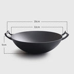 SOGA 2X 32cm Commercial Cast Iron Wok FryPan with Wooden Lid Fry Pan