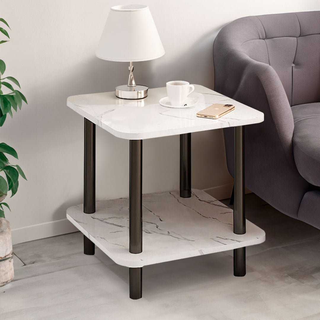 SOGA 2X 60cm White Ceramic Side Table Stone Pattern Modern Design