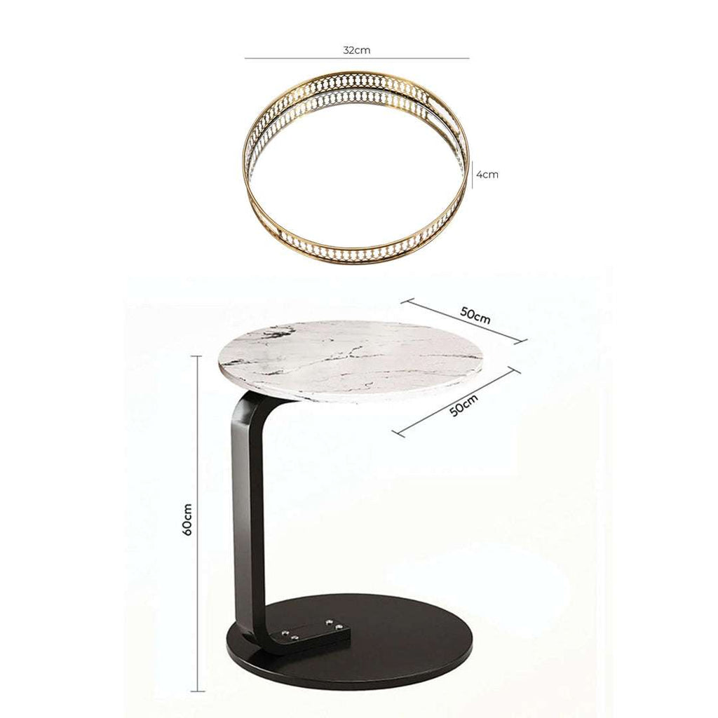 SOGA Home & Living Bundle – White Marble Mini Side Table & Gold Round Mirror Tray Organizer $ 0