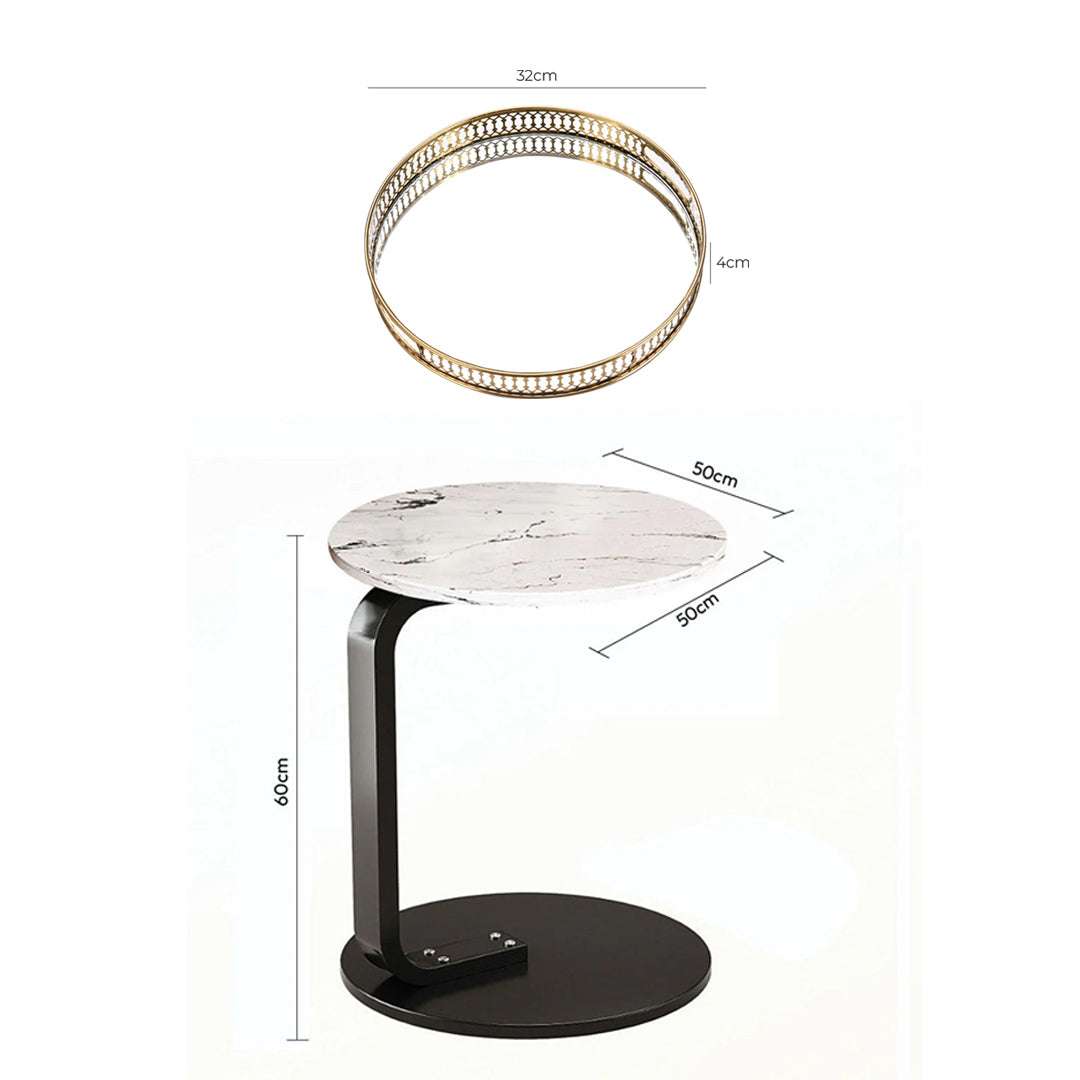SOGA Home & Living Bundle – White Marble Mini Side Table & Gold Round Mirror Tray Organizer $ 0