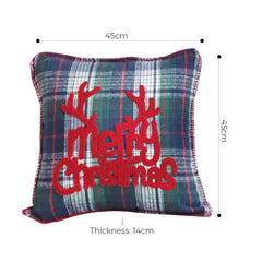 SOGA 45cm Throw Pillow Multicolor Christmas Plaid with Antler Design for Festive Holiday Square Cushion Home Decor