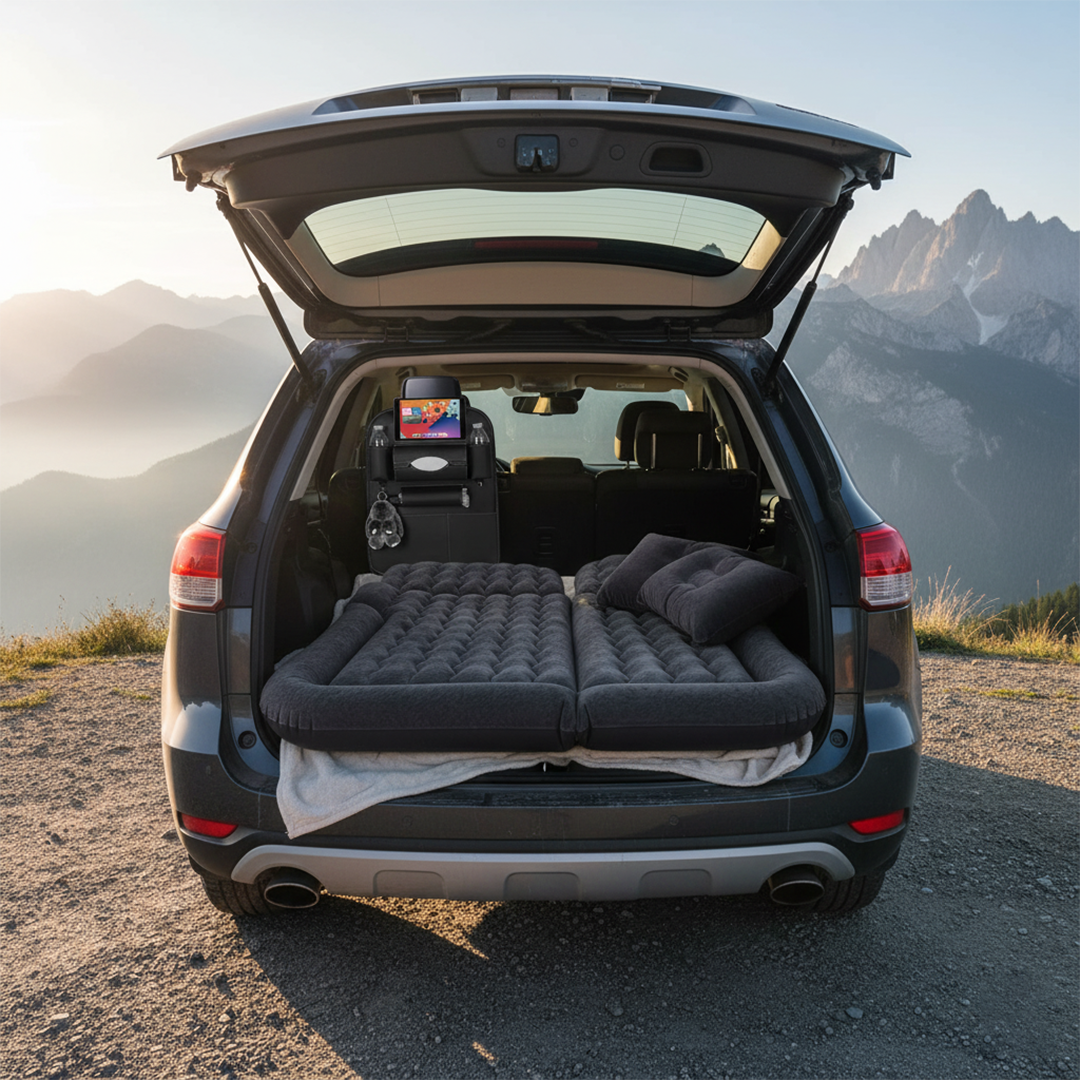 SOGA Car Bundle F – Black Back Seat Storage Organizer & Portable Inflatable Boot Mattress