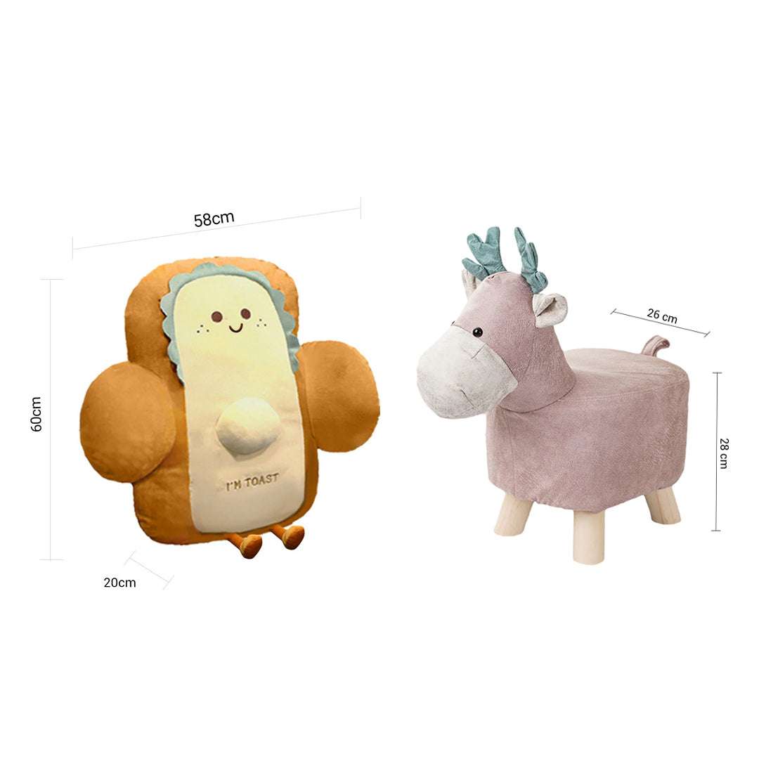 SOGA Home & Living Bundle – 2 Pink Deer Children’s Ottoman & Smiley Toast Plush Cushion $ 113
