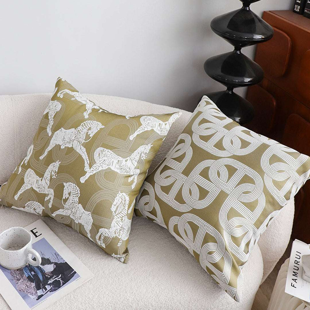 SOGA 2X 50cm Artistic Olive Green White Geometric Pattern Throw Pillow $ 142