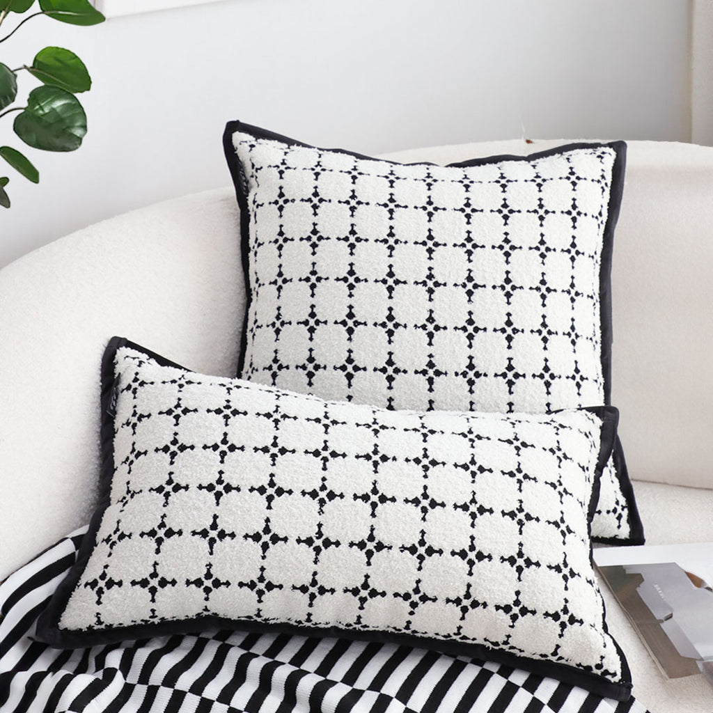 SOGA 2X 50cm Moroccan Black Cross Pattern Black Trim Decorative Throw Pillow