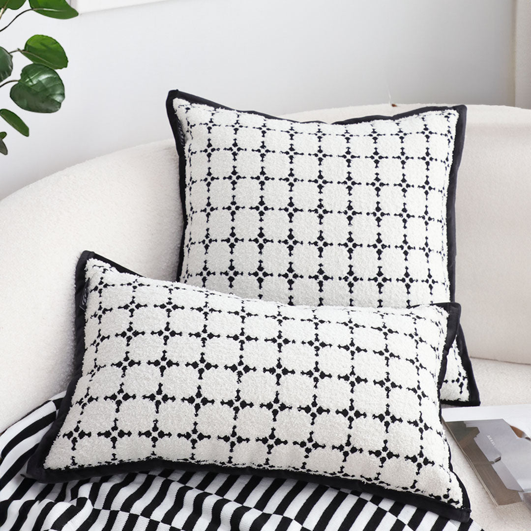 SOGA 2X 50cm Moroccan Black Cross Pattern Black Trim Decorative Throw Pillow