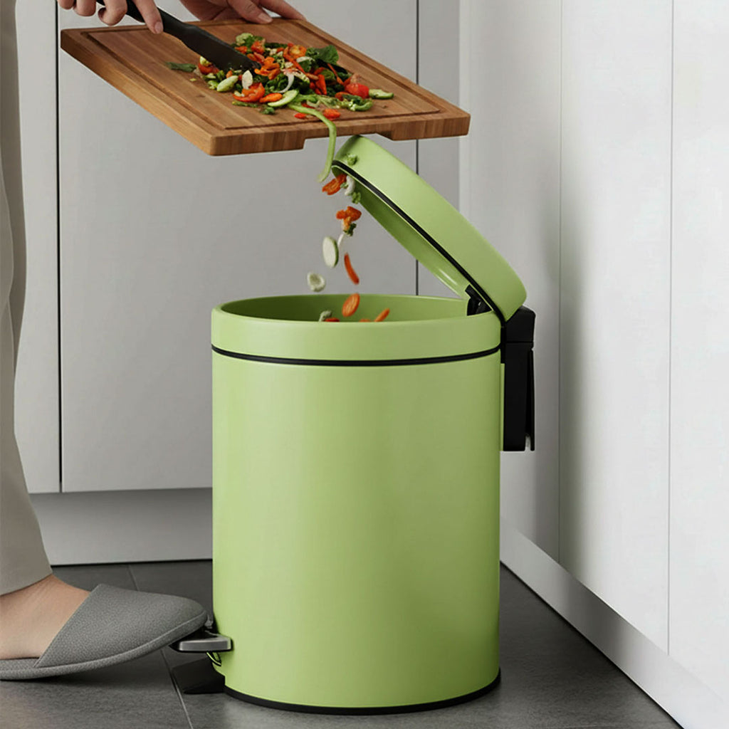 SOGA Foot Pedal Stainless Steel Rubbish Recycling Garbage Waste Trash Bin Round 12L Green