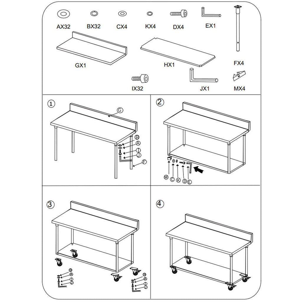 SOGA 100cm Commercial Catering Kitchen Stainless Steel Prep Work Bench Table with Backsplash and Caster Wheels