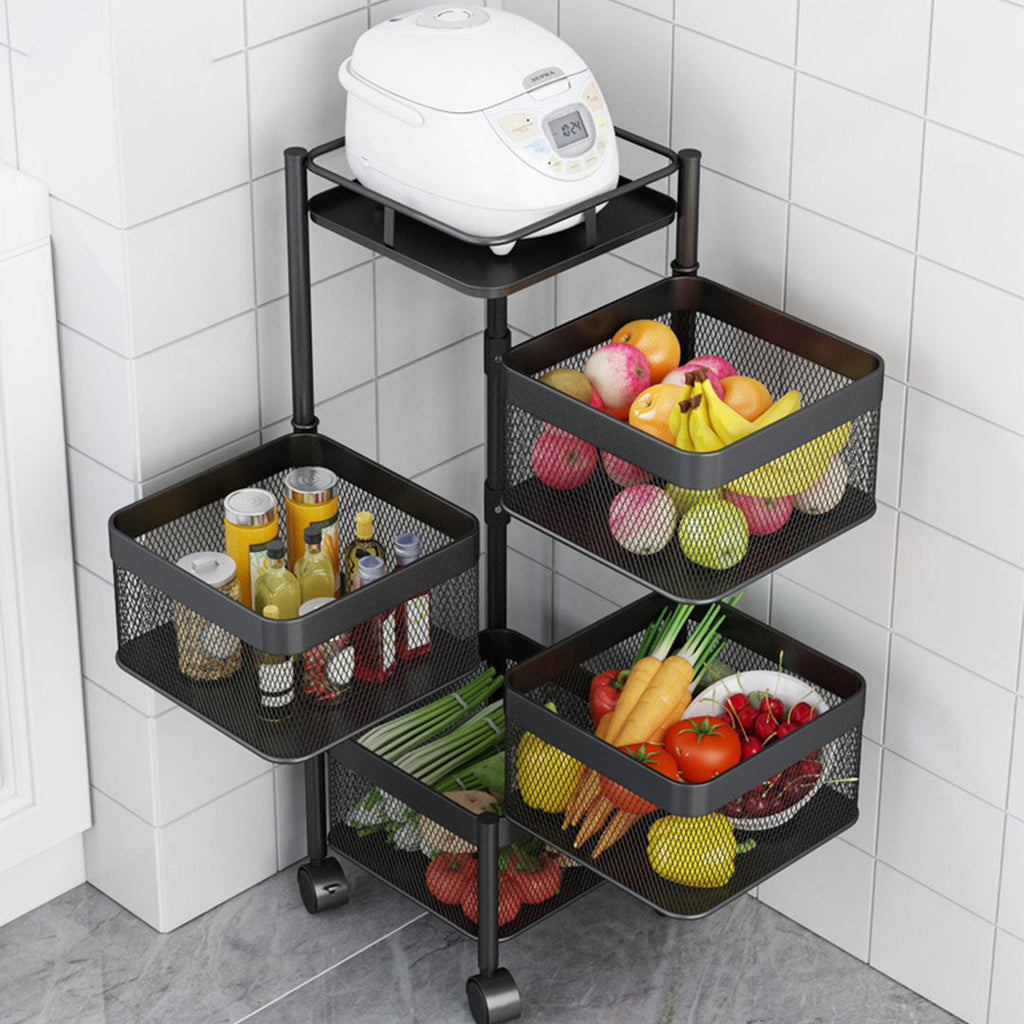 SOGA 2X 4 Tier Steel Square Rotating Kitchen Cart Multi-Functional Shelves Storage Organizer with Wheels