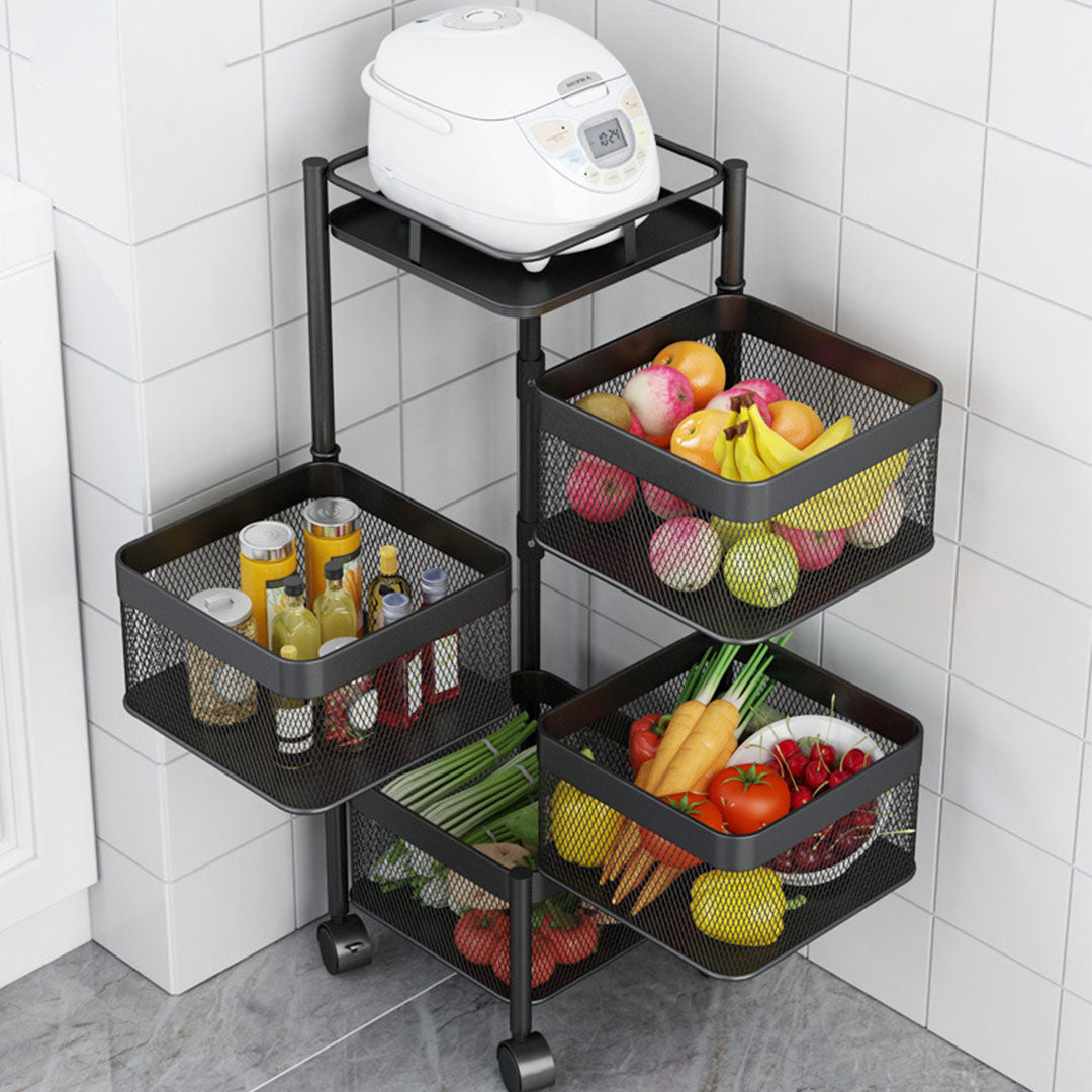SOGA 2X 4 Tier Steel Square Rotating Kitchen Cart Multi-Functional Shelves Storage Organizer with Wheels