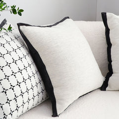 SOGA 2X 50cm Classic Natural Linen Black Piped Edge Decorative Throw Pillow