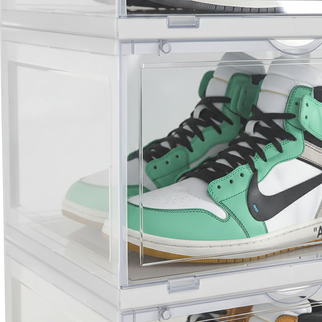 SOGA 2X 5 Tier Transparent Portable Shoe Organiser Sneaker Footwear Folding Plastic Bin Stackable Storage Box with Magnetic Door