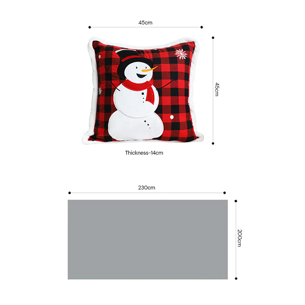 SOGA Christmas Bundle – 2 Red Snowman Holiday Pillow & Burgundy Striped Cozy Throw Blanket $ 136